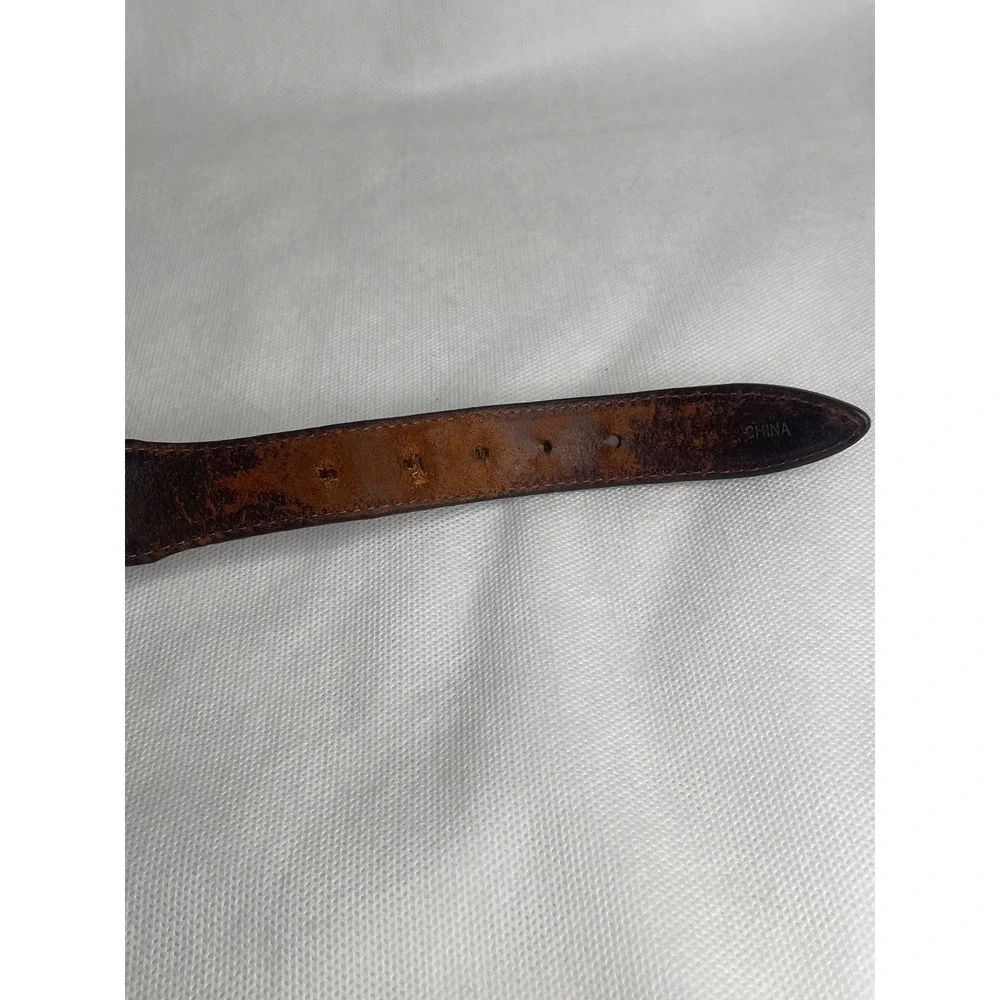 Vintage Brighton Woven Leather Belt Size 42 Western Brown Silver Tooled Buckle